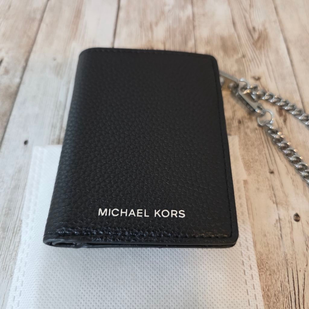 Michael Kors Black Leather Wallet with Silver Chain - Picture 2 of 5
